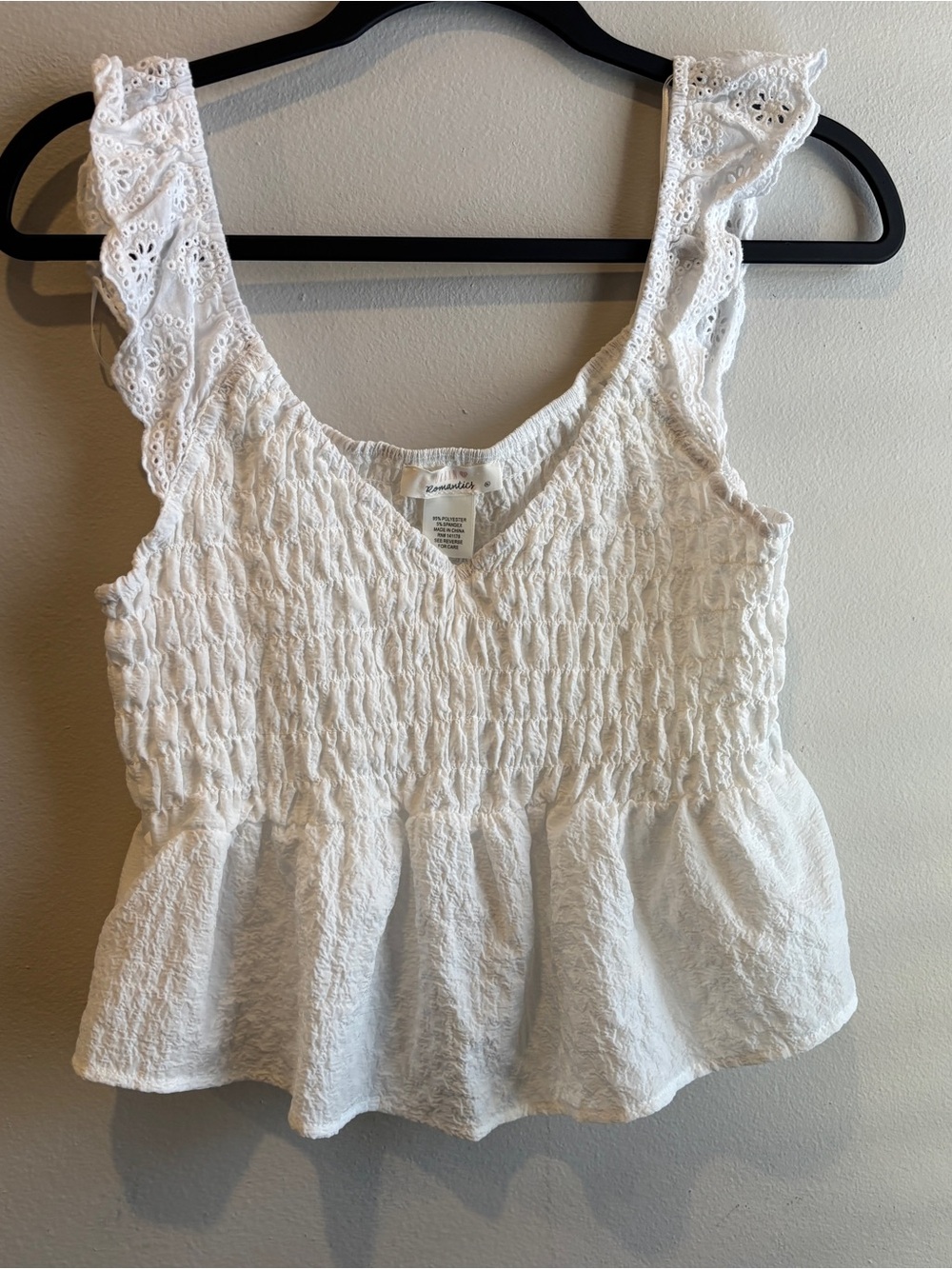 URBAN Romantics White Smocked Eyelet Peplum Tank